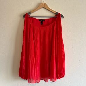 I.N.C. Red Plisse Cold-Shoulder Chiffon Flowing Sleeve with Elastic 2x Blouse